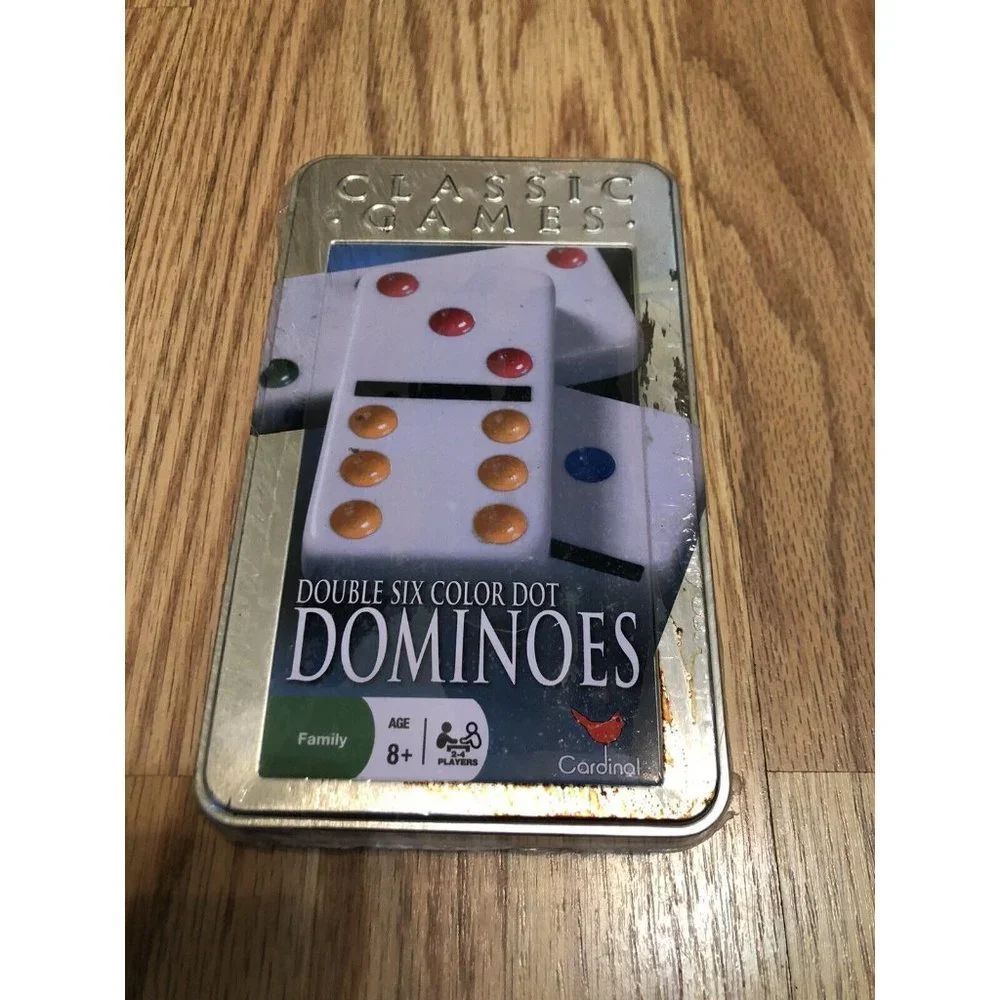 Cardinal Double Six Color Dot Dominoes In Color Collectors Tin, 28 Dominoes